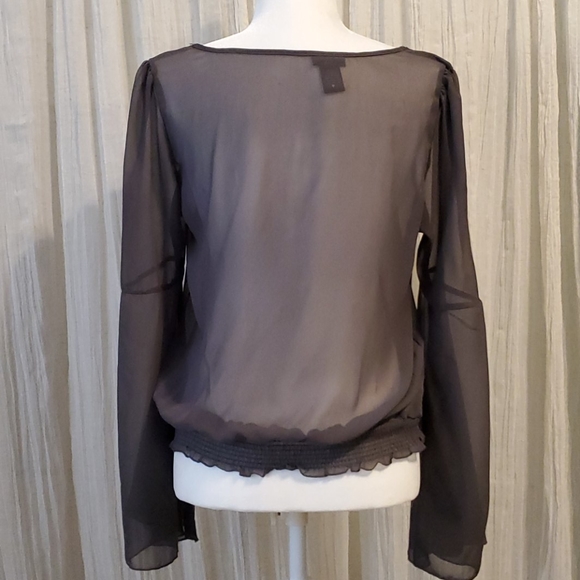 Sheer gray bell sleeve blouse, size L - Picture 2 of 4